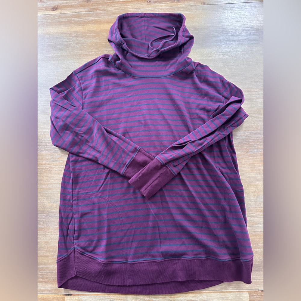 L.L. Bean Women's Burgundy and Navy Striped Pullover with cowl neck - size XL